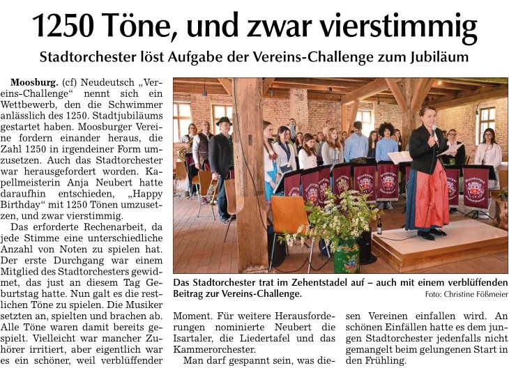 2022 05 03 Moosburger Zeitung 1250 Toene und zwar vierstimmig