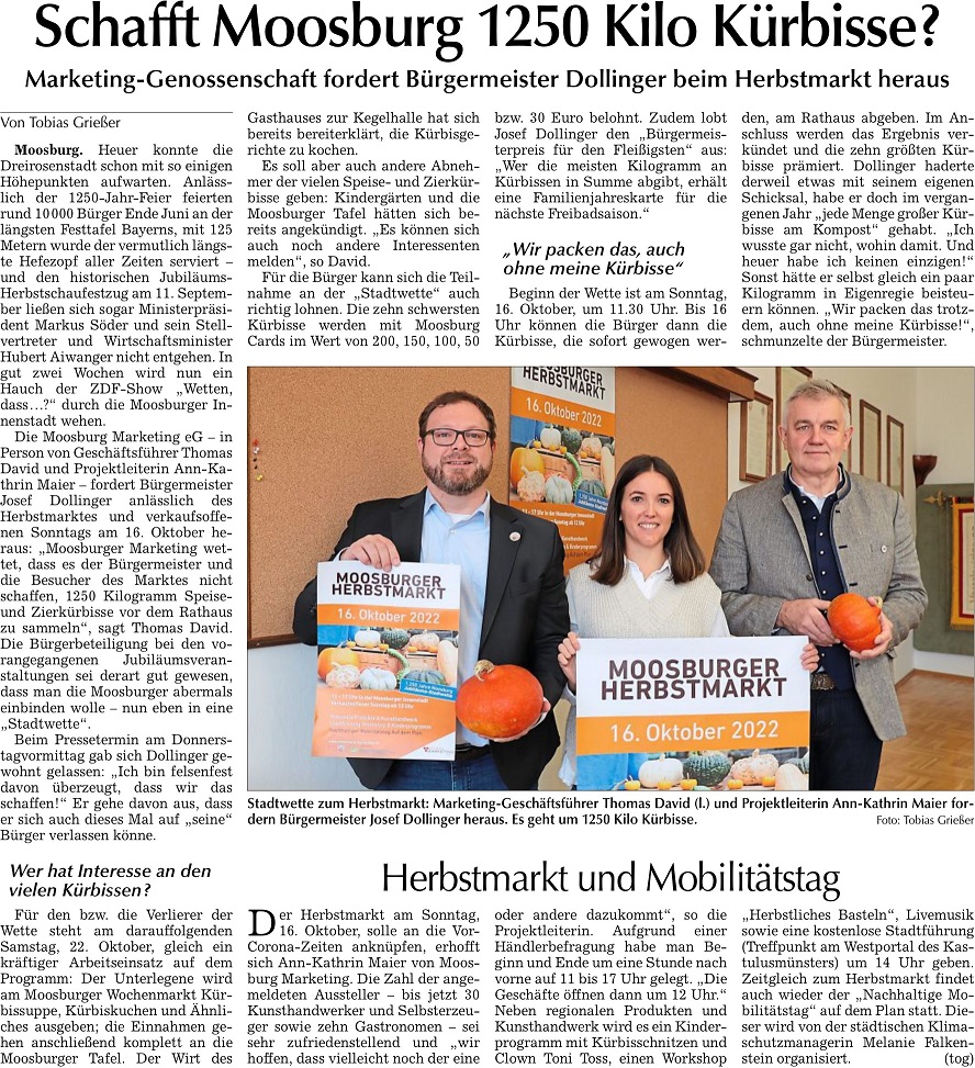 2022 09 30 Moosburger Zeitung Schafft Moosburg 1250 Kilo Kuerbisse